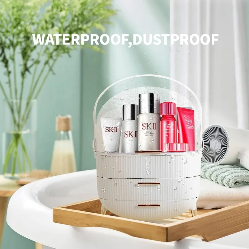 Makeup Organizer, Cosmetics Makeup Storage Box Skincare Organizers with Lid and Drawers, Water & Dust Free, Vanity Organizer For