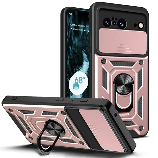 Military Grade Armor Phone Case with Camera Lens Protection and Magnetic Holder Ring Cover