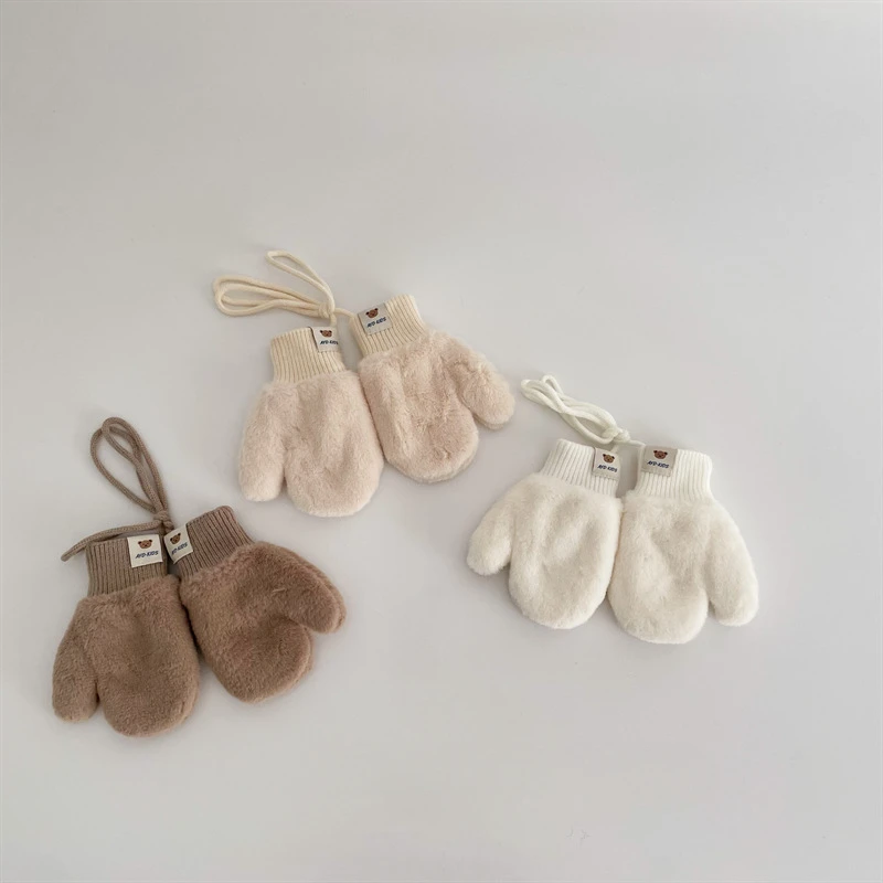 Children's Gloves Winter Korean Style Bear Halter Mittens Infant Boys and Girls Warm Gloves
