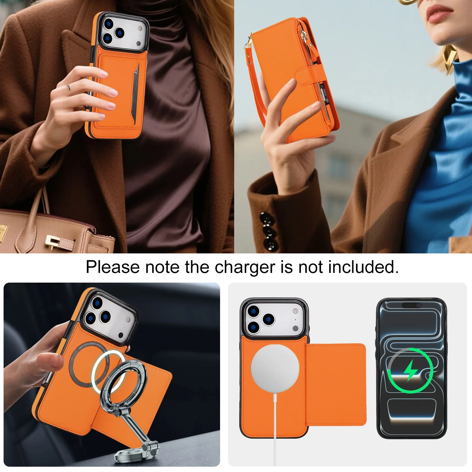 Enhanced Magnetic Artificial Leather Wallet Case with Zipper Pocket