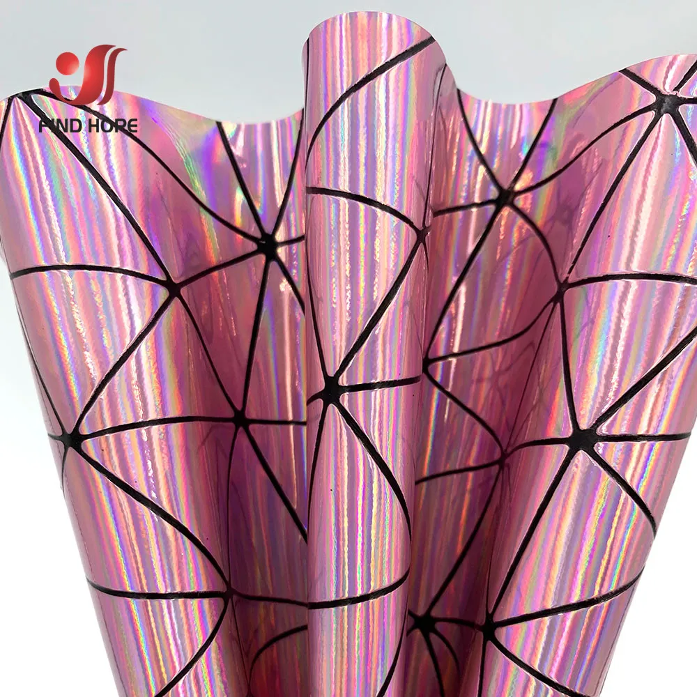 19in x 47in Laser Geometric Abstract Synthetic PU Faux Artificial Vinyl Leather Fabric Roll For DIY Bags Earrings Bows Crafts