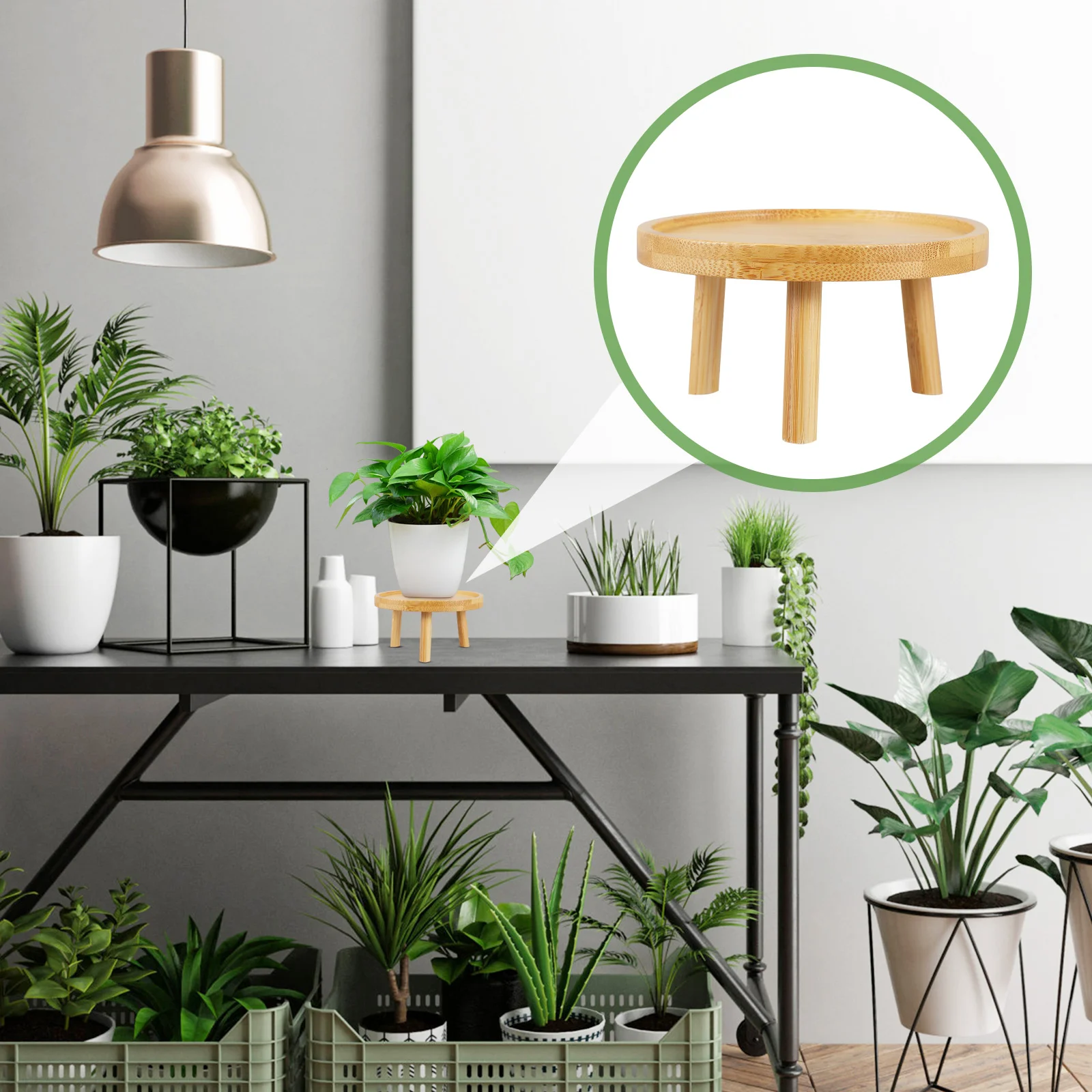 

Wooden Flower Pot Rack Plant Display Wooden Balcony Planter Round Wood Decorative Rack Potted Rustic Shelf Pot Stands Modern