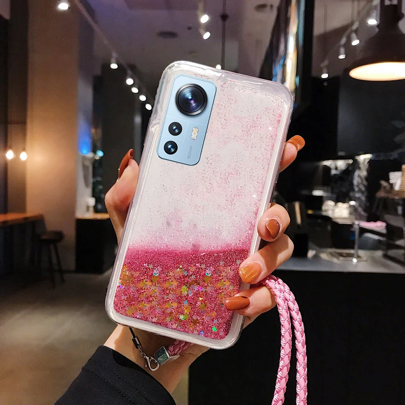 Glitter Liquid Silicone Lanyard Quicksand Phone Case