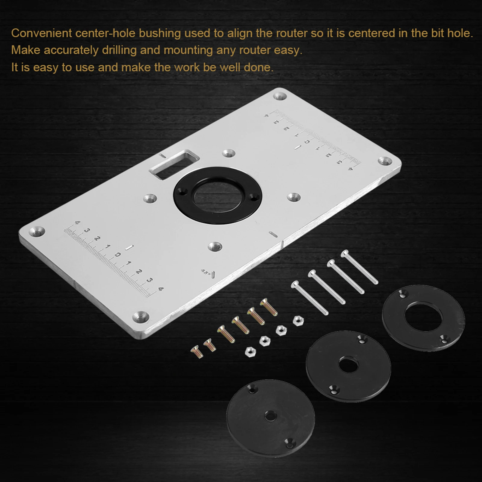 235*120*8mm Aluminum Router Table Insert Plate with 4 Rings and Screws for Woodworking Benches Router Table Insert Plate