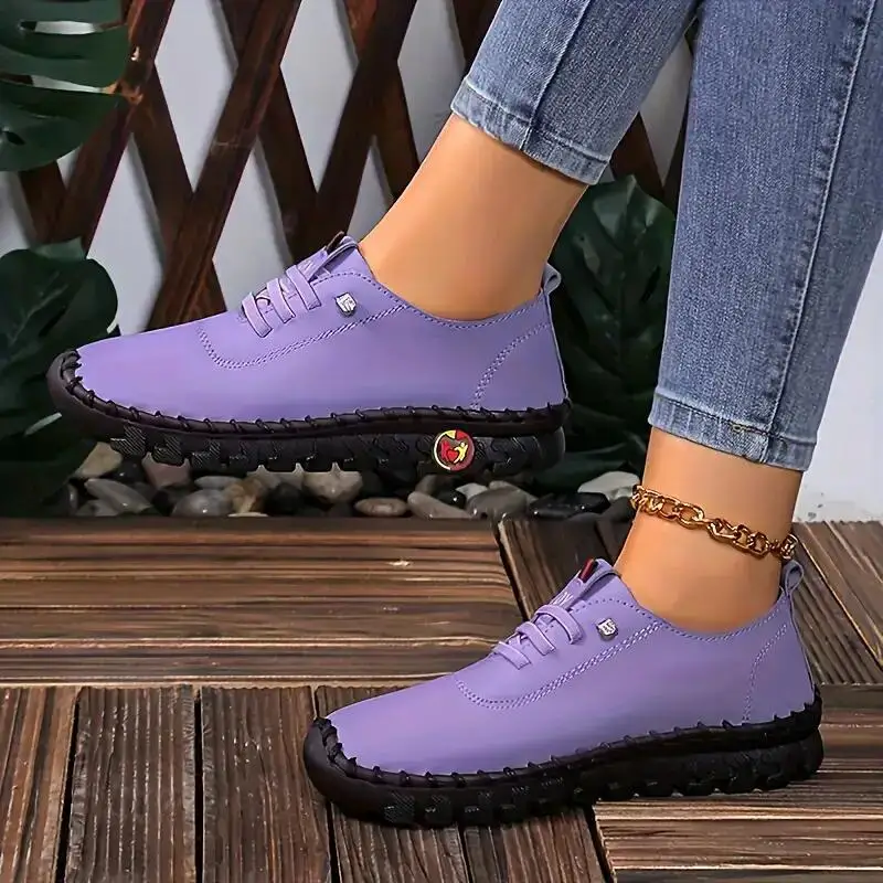 Women Shoes Women Sneakers Women Flats Casual Shoes Women's Handmade Flat Sneakers Comfortable Lace Up Round Toe Faux Leather Casual Walking Shoes