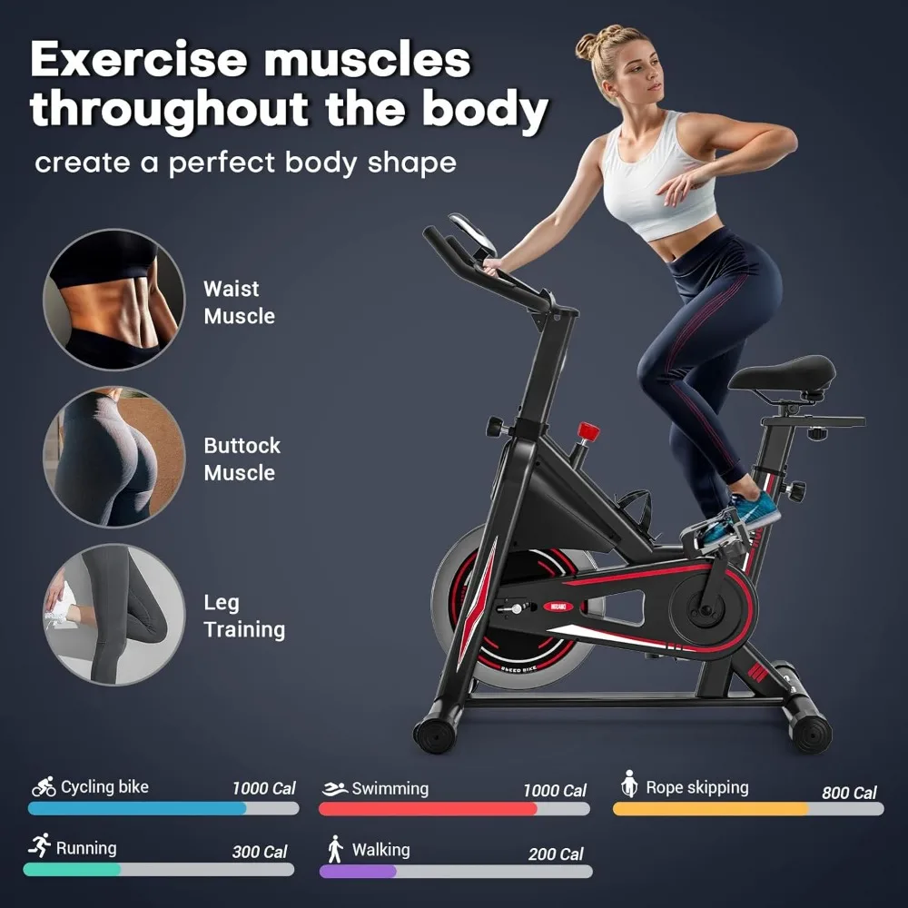 Exercise Bike, Near Silent Magnetic Resistance Stationary Bike, Indoor Cycling Bike with Comfortable Seat Cushion 6
