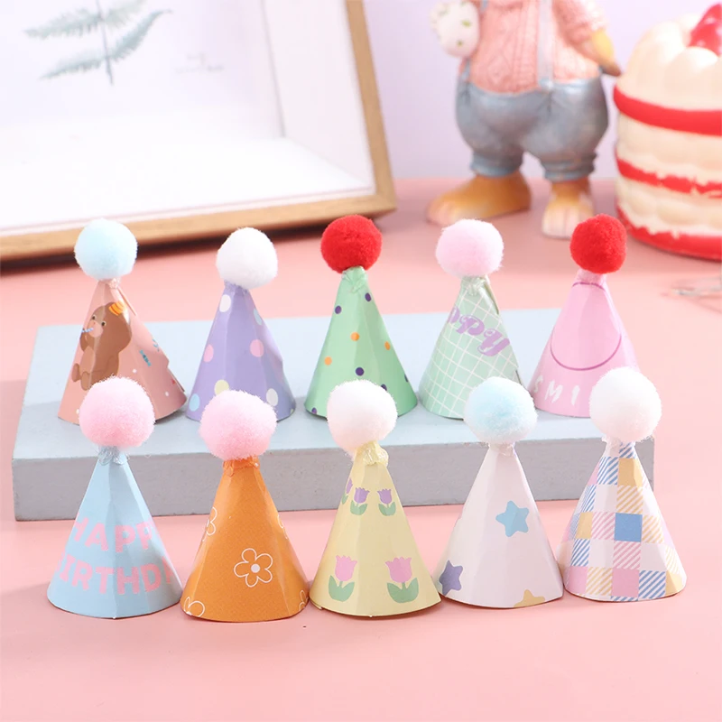 10 Stück DIY Mini Hut Backen Kuchen Topper Back einsatz antike Puppenhaus Miniatur Hut Bär Geburtstags kappe Haarball Weihnachten Dekor Spielzeug – Detail 8