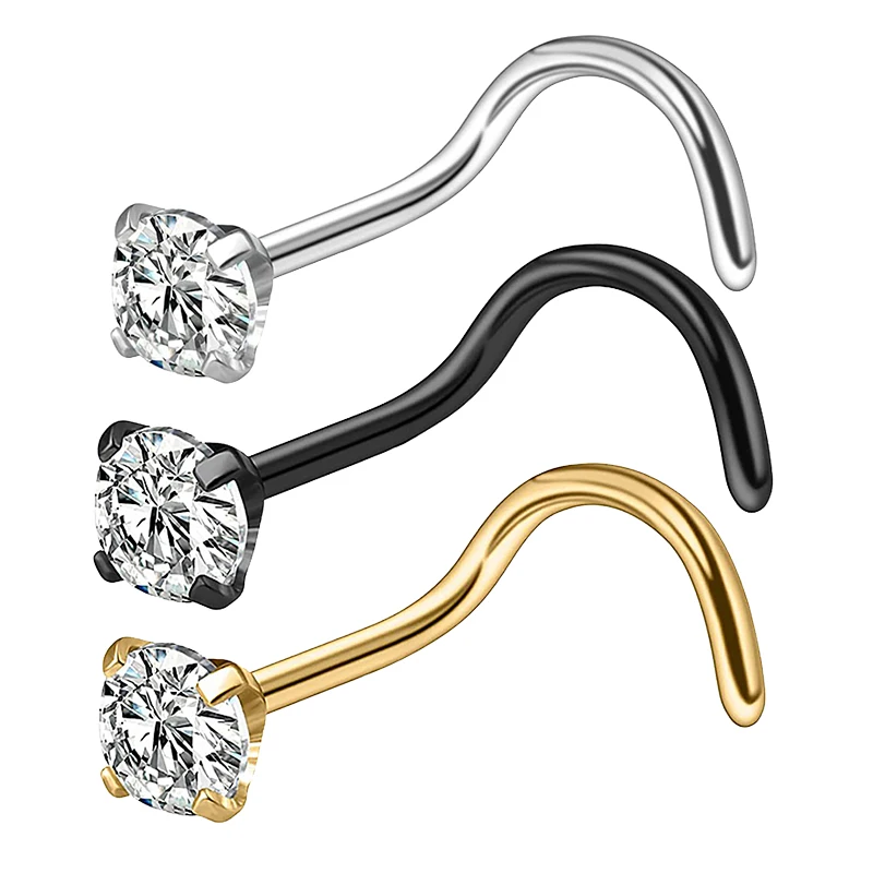 Piercing Al Naso In Argento Sterling - 10 Pezzi A Forma Di L Con Cristallo Ceco, Per Donne E Uomini