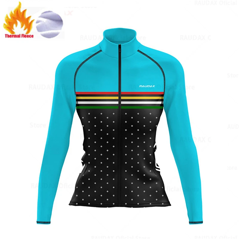 Pink Dot Lady Winter Cycling Jersey Women Long Sleeves Thermal Fleece Bike Jerseys Ropa Ciclismo Mujer Female Sportswear Clothes
