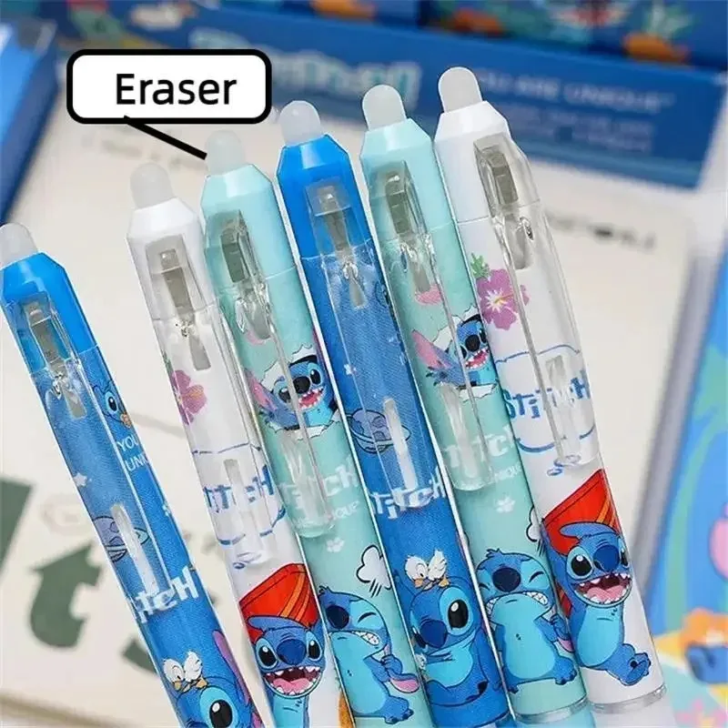 12pcs Lilo and Stitch Neutral Pen Disney Cute Stationery Erasable 0.55mm Blue Signature Pen Office Supplies Tools Wholesale Toys