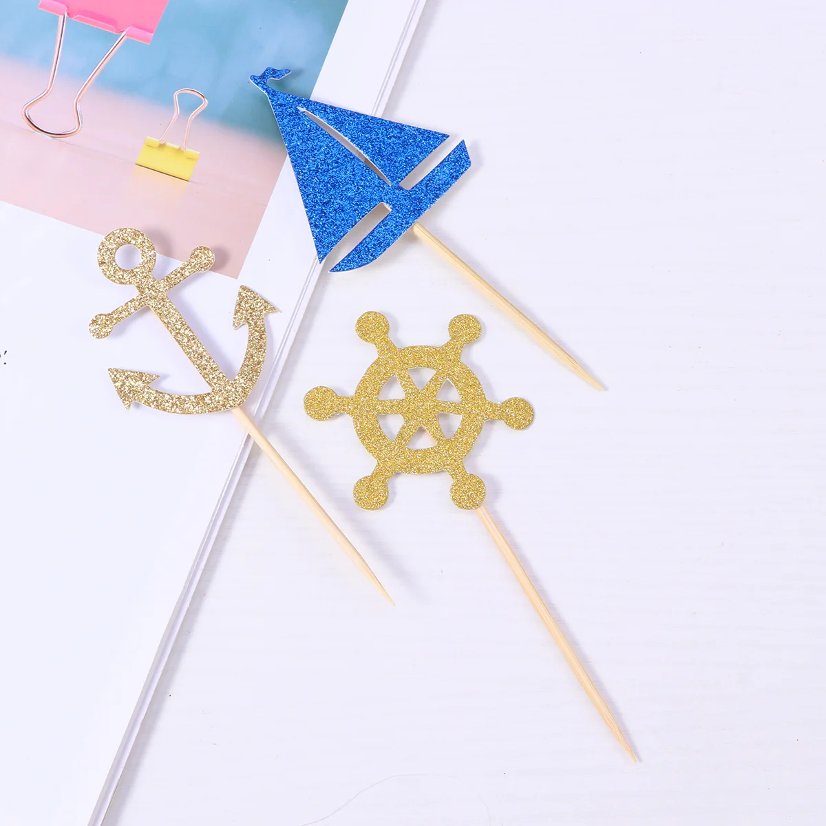 24 Pcs Cake Picks Nautical Cake Toppers Sailing Boat Party Supplies Festive Decorations For Cakes Wedding Bamboo Toothpick Tools