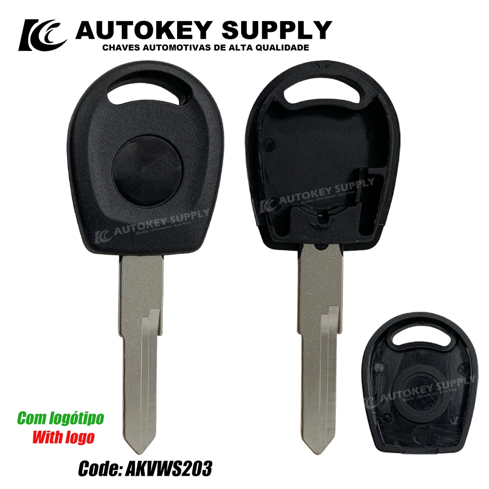 AutokeySupply AKVWS202 AKVWS203 Transponder Key With Logo Embedded Shell For VW car key shell,car remote key,car key,key shell,transponder chip