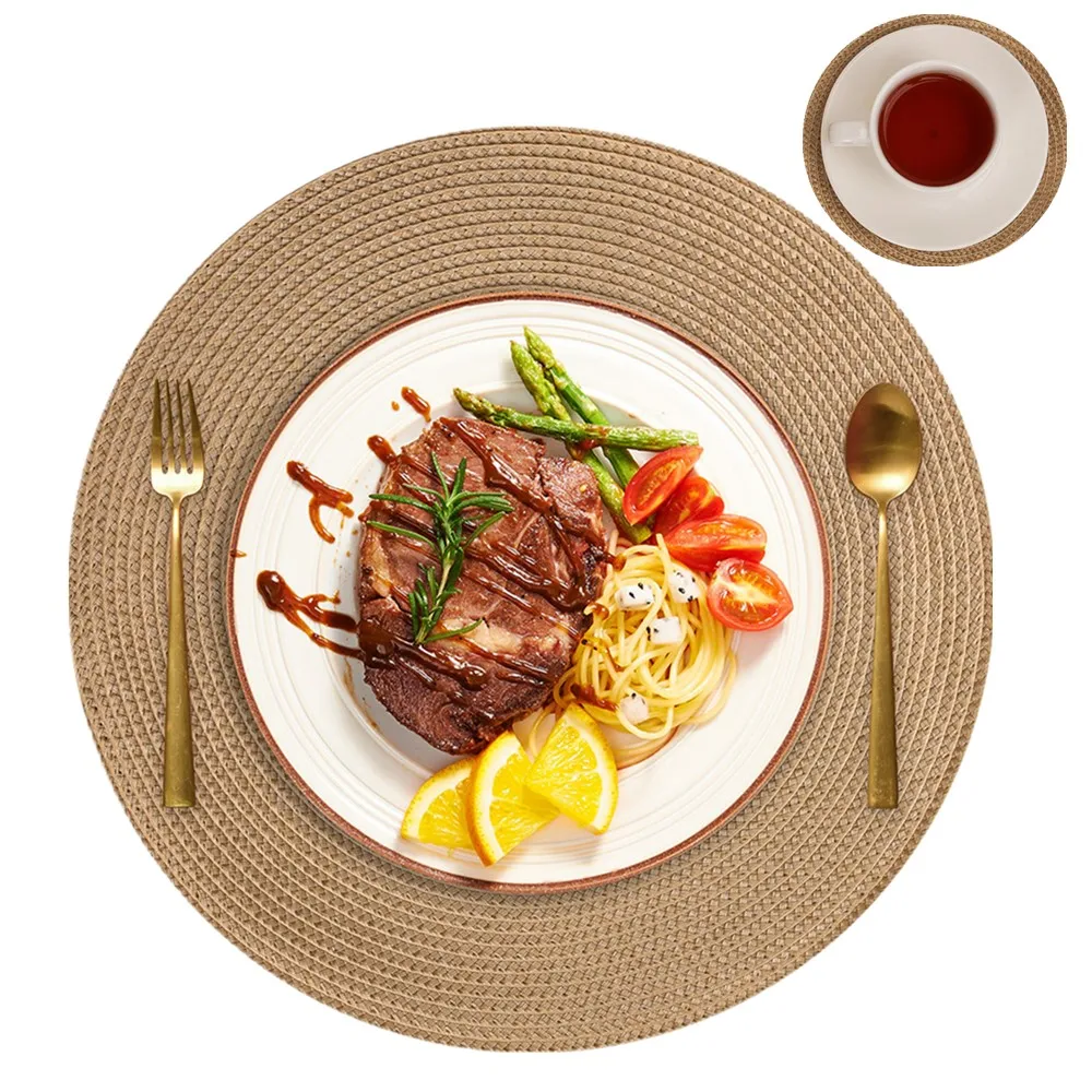 Set of 6 Round Braided Washable Non-Slip Placemats