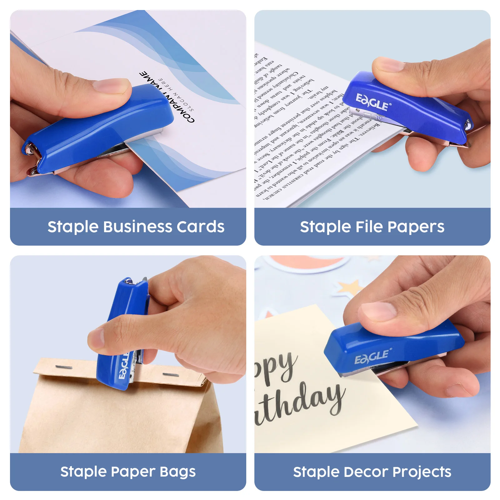 스테이플 제거기가 내장된 EAGLE 미니 스테이플러, ABS 플라스틱, 스테이플 1000개 포함, 사무실, 가정, 학교용 컴팩트 사이즈