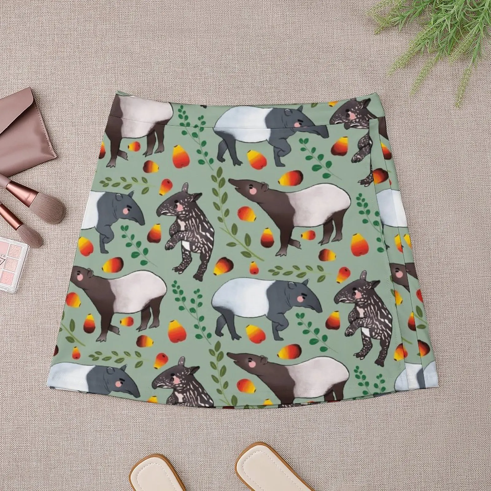 Black Tapir - Cute Black and Green Digital Illustration Animal Pattern Mini Skirt skirts summer 2024 woman Summer skirt