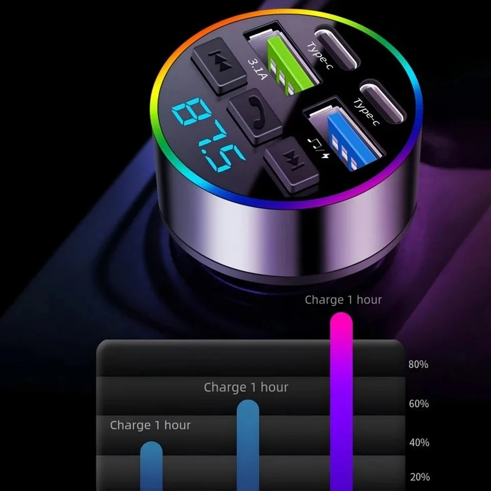 High-Speed Wireless FM Transmitter with Ambient Lighting and Handsfree Calling