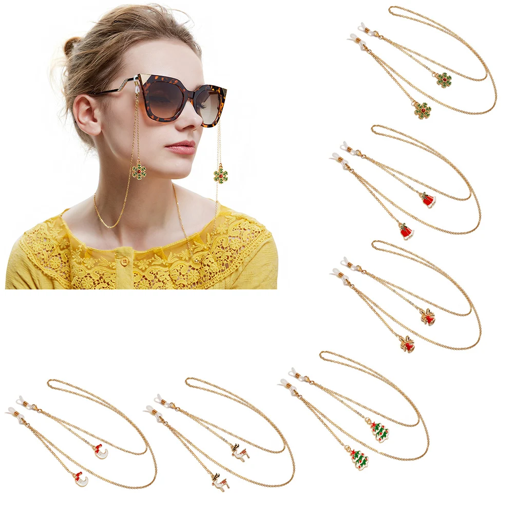 

Christmas Mask Chain Holder For Kids Metal Glasses Lanyard Strap Neck Cord Creative Xmas Eyewear Chain Jewelry Gift For Women