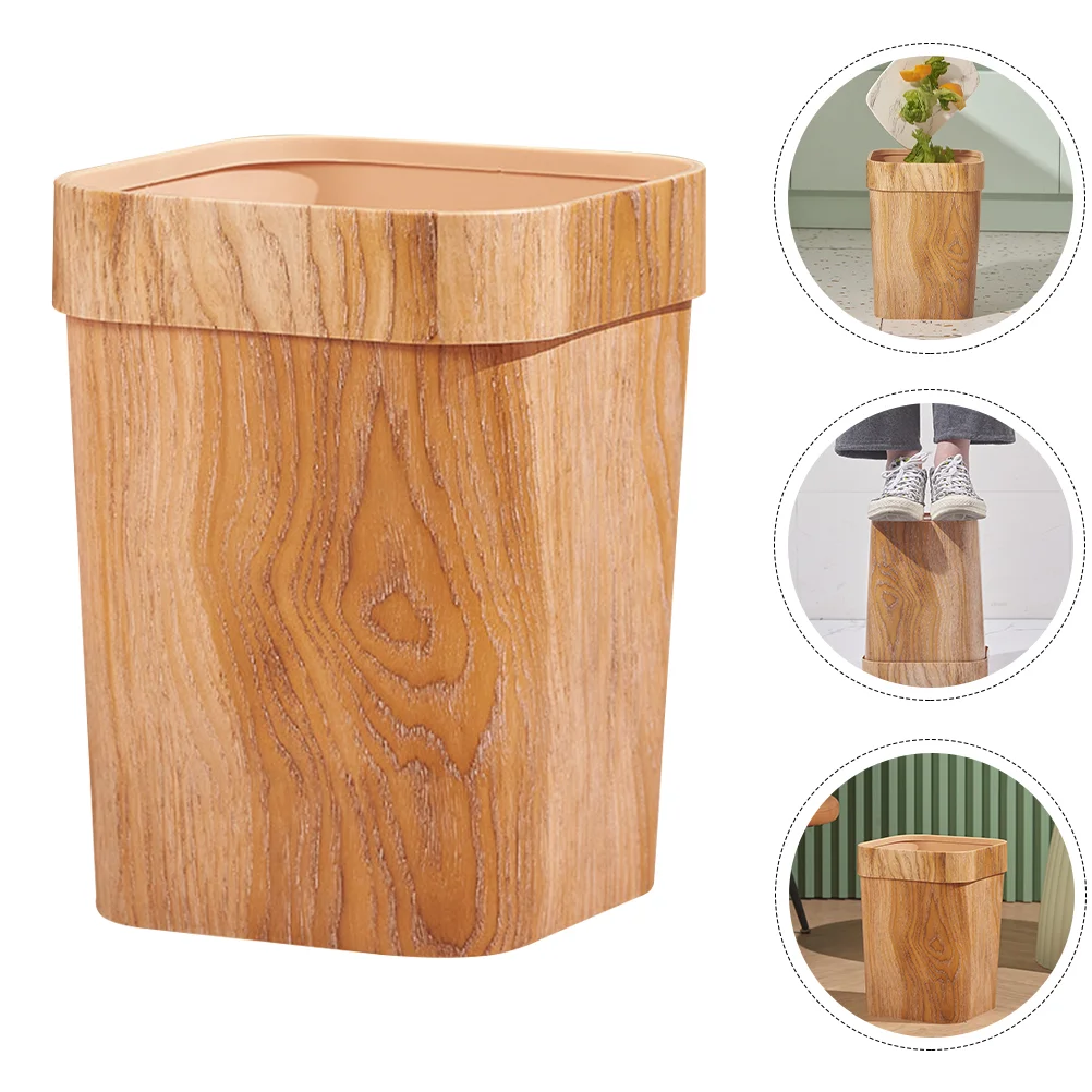 

Imitation Wood Grain Trash Can Garbage Durable Waste Basket Household Large Rubbish Pp Office Nordic Style