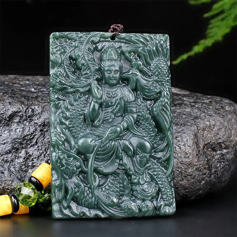 

Necklace Prosperity Brought by Dragon and the Phoenix Hotian Jade Pendant