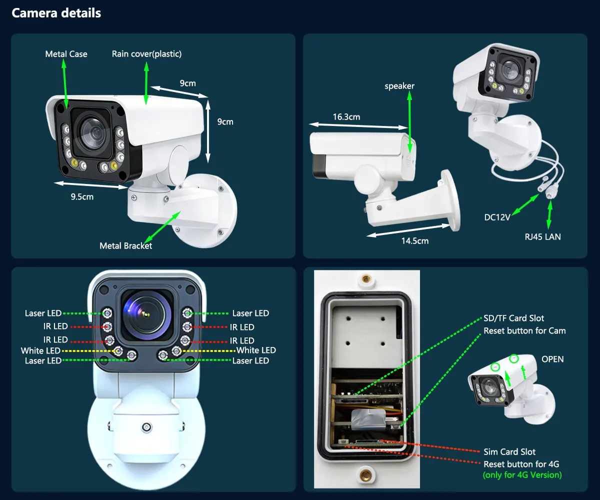 SNOSECURE 4K 8MP PTZ wireless camera with 30X zoom camera details