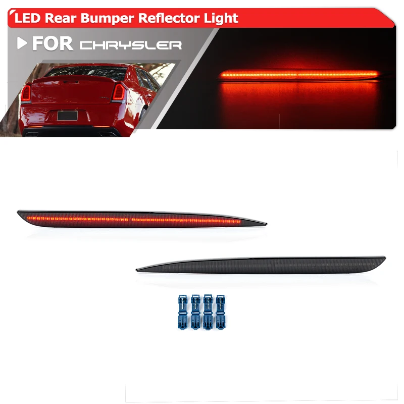 

2x Smoked Full Led Rear Bumper Reflector Lights Replacements For Chrysler 300 2015-2022 Auto Tail Brake Stop Signal Light
