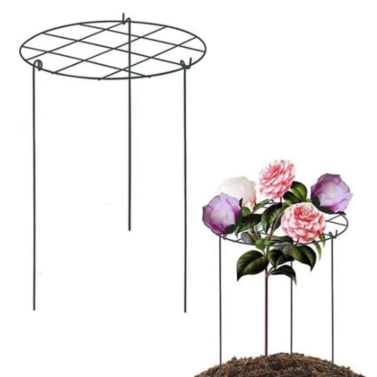 

L Round Grow Through Plant Support with 3 Re-positionable Legs Metal Garden Support Ring Garden Plant Stake Flower Support Cage