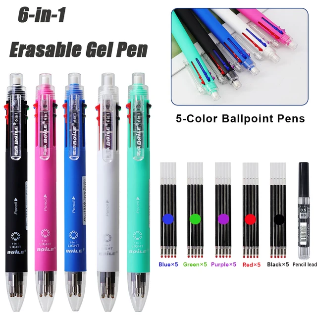 6 In 1 Multifunction 5 Color Ballpoint Pen Set 1 Automatic Pencil With Eraser For School Office Writing Supplies Stationery 1