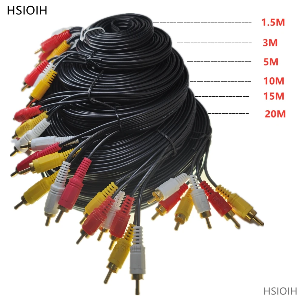 3RCA Male to 3 RCA Male Composite Audio Video AV Cable Plug 3X RCA Retail 1.5M 3M 5M 10M 15M 20M