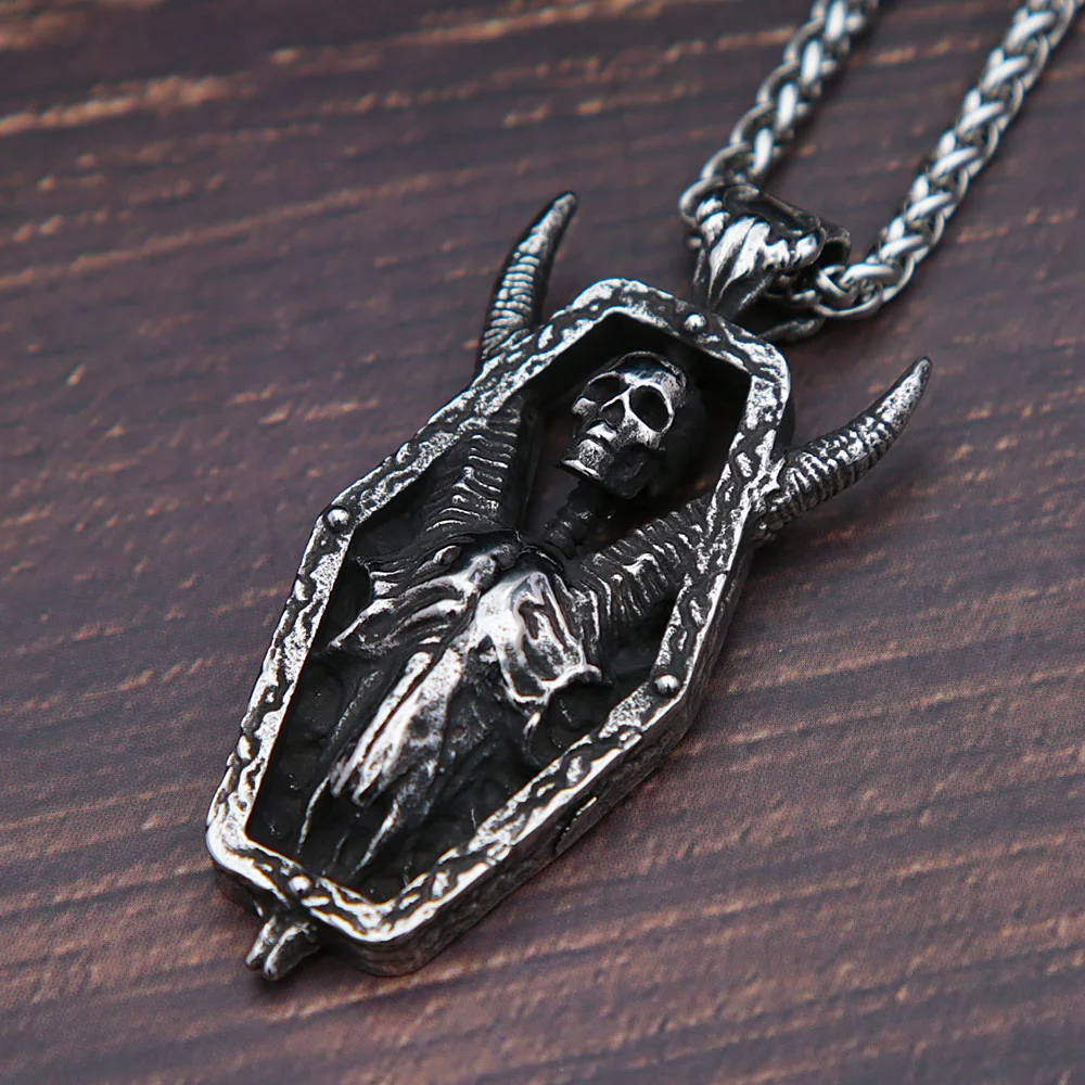 Collana Uomo Con Teschio Mietitore, Acciaio Inossidabile, Stile Gotico, MOYOZZ, Nuova