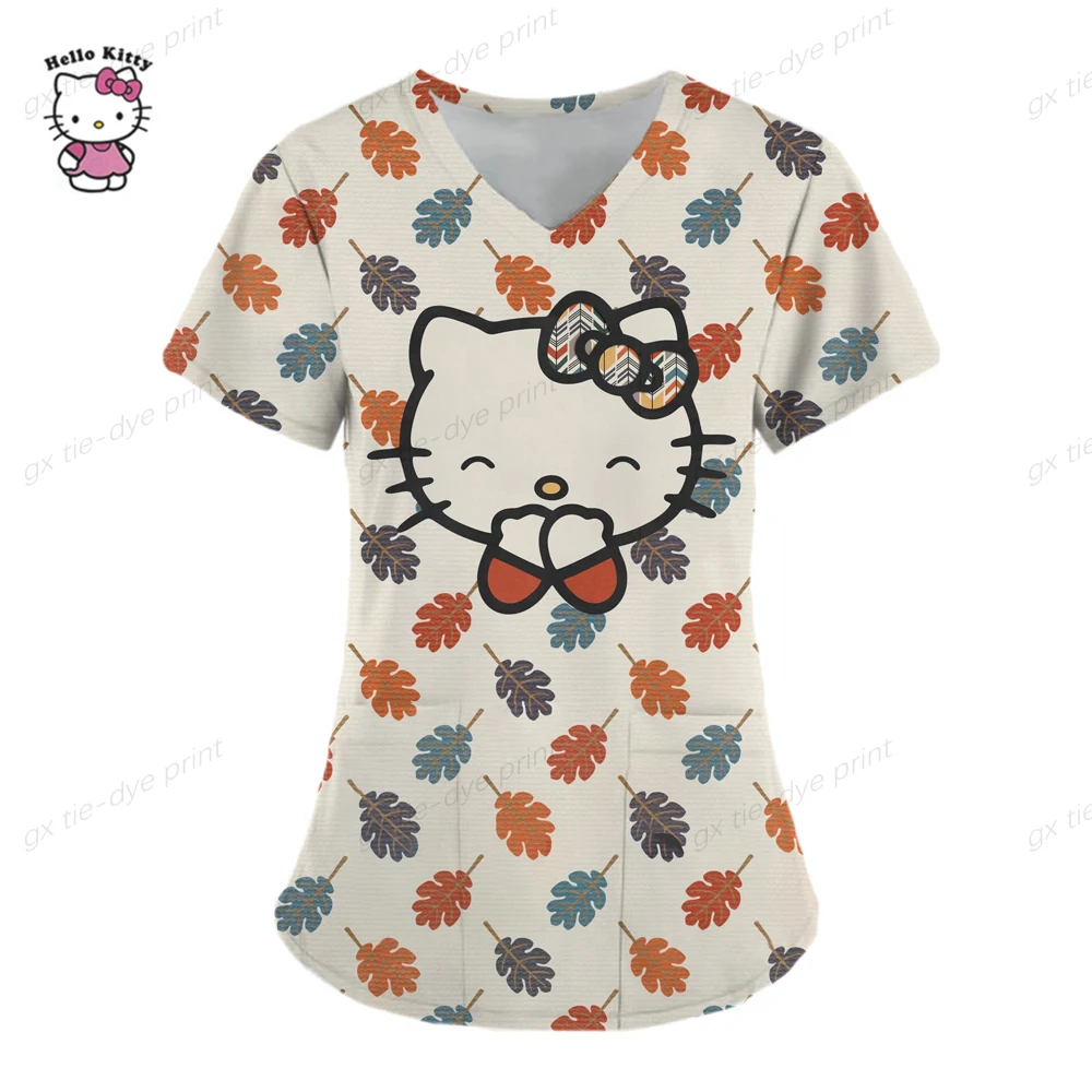 thumbnail image 1 of Uniformes médicos de Hello Kitty para mujer, camisetas de enfermera con estampado de dibujos animados de Hello Kitty, uniforme de novio para mascotas, ropa de cuidado de manga corta, 1 of 5