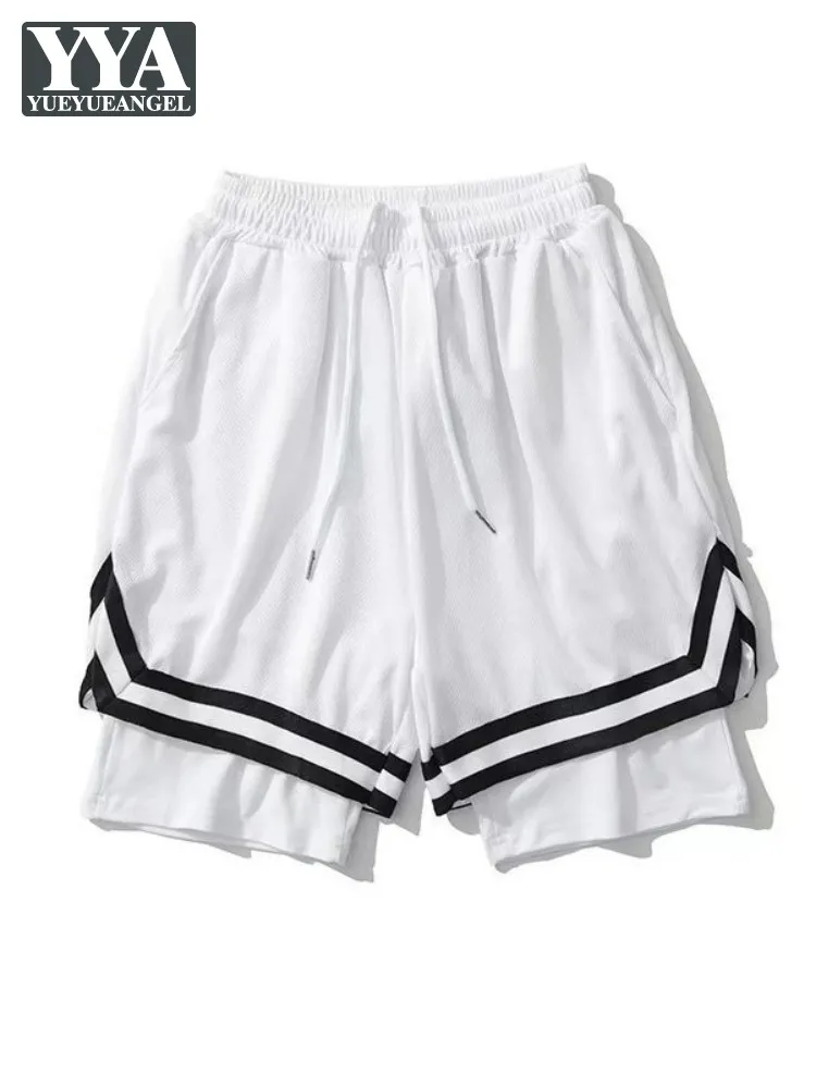

Mens Casual Sweatpants Patchwork Fake Two Knee Length Trousers Summer Straight Loose Drawstring Fitness Jogging Shorts Size 5XL