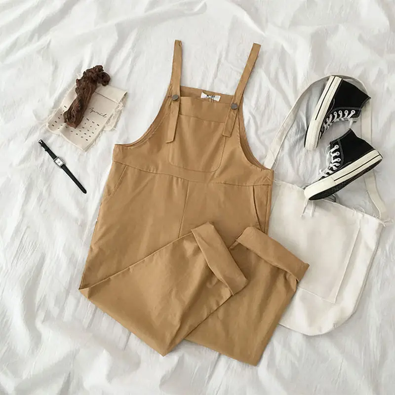 Summer New Loose Korean Straight Strap Pants Solid Color Simplicity All-match Youth Straight Pants Casual Fashion Women Clothing
