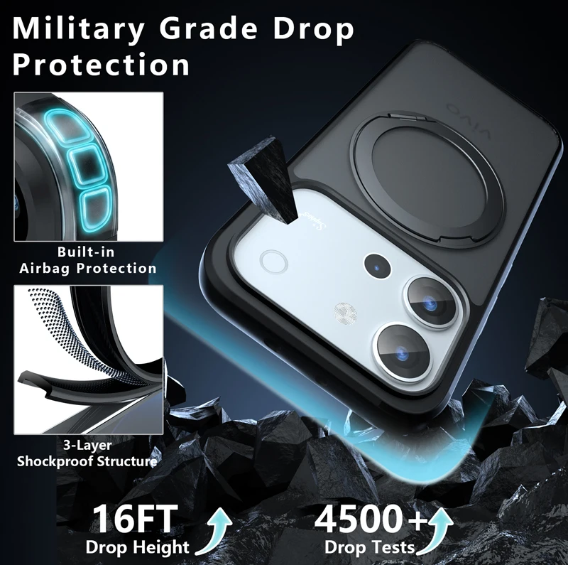 Magnetic Shockproof Matte Case with Rotating Ring Bracket - ELVEV Collection