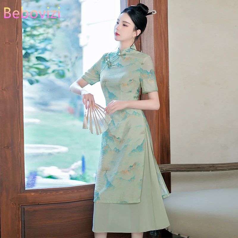 

Modern Improved Ao Dai Qipao Dress Summer New High-End Chinese Style Tea Ceremony Cheongsam Clothing