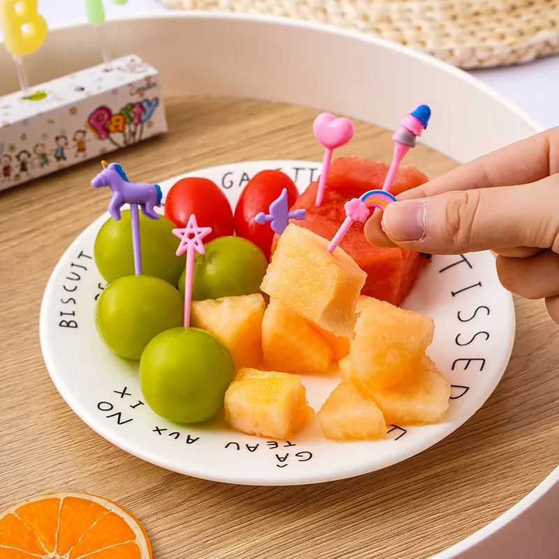 4/6/8/10PCS Unicorn Mini Food Fruit Fork Set Kid Cute Bento Box Decor Dessert Forks Cartoon Toothpick Cake Dessert Party Supply