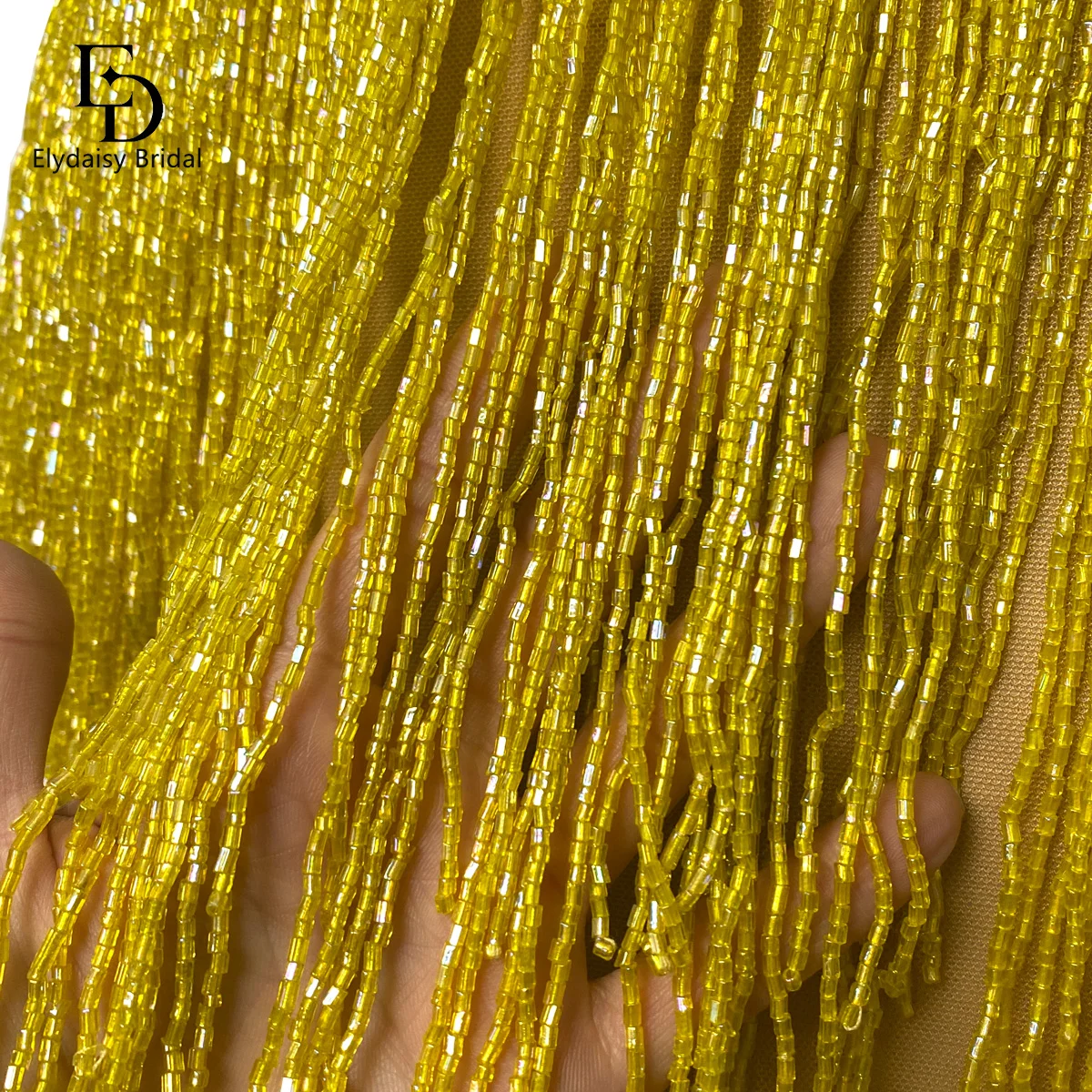 25cm Long Yellow Delicate Beads Tassel Fringe Curtain Decoration Bridal Wedding Sewn Clothes Accessories Lace Trim 2 Yards