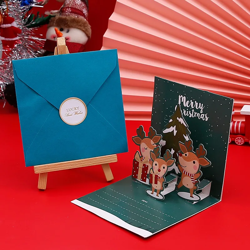 3D Pop Up Christmas Greeting Cards with Envelopes – Folding Message Cards Featuring San... - SKU PCGC0953 - UGI Packaging