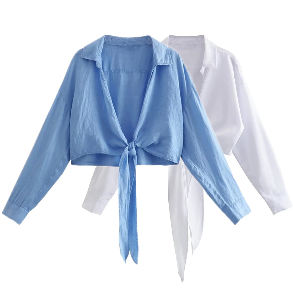 Jenny&Dave Fashion High Street Casual Shirt Women Girls Bow Fashion Sexy Short Top