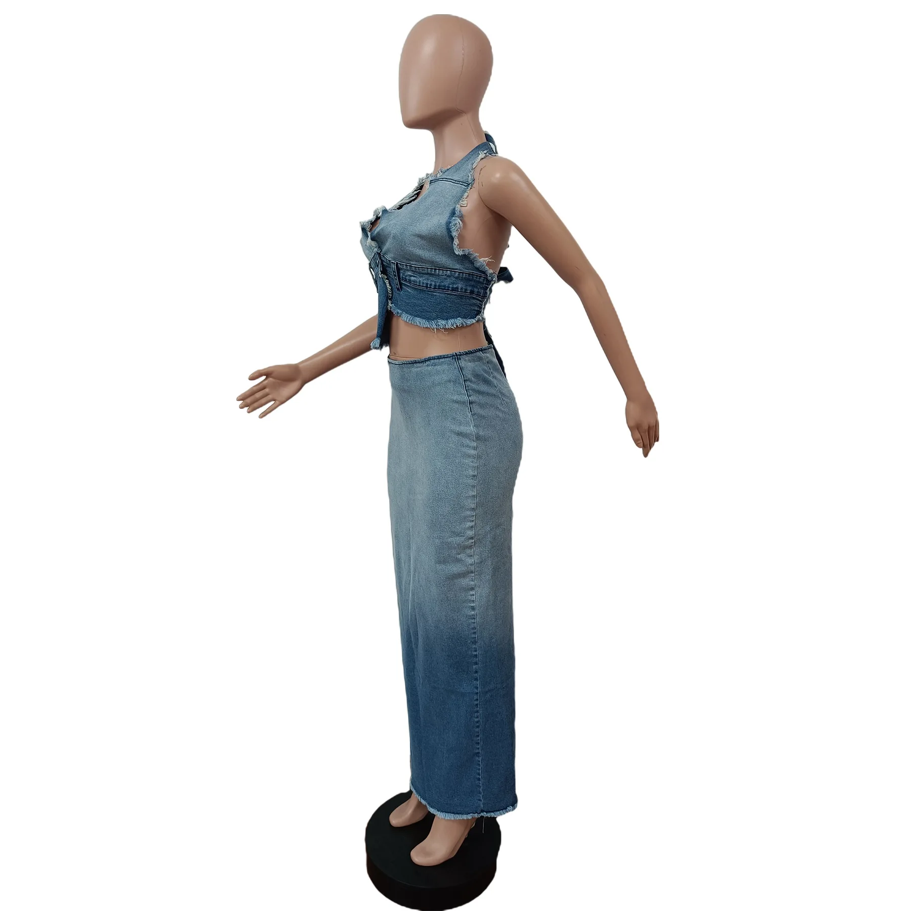 Summer Women's Suit Denim Short Jacket And Long Skirt Sets Fashion Ladies Comfortable Casual Bag Hip Skirt Sexy Two-Piece Set