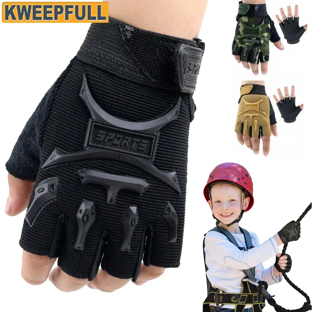 1Pair Kids Half Finger Cycling Gloves Non-Slip Fingerless