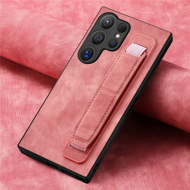Leather Wrist Strap Phone Case with Flip Cover Design