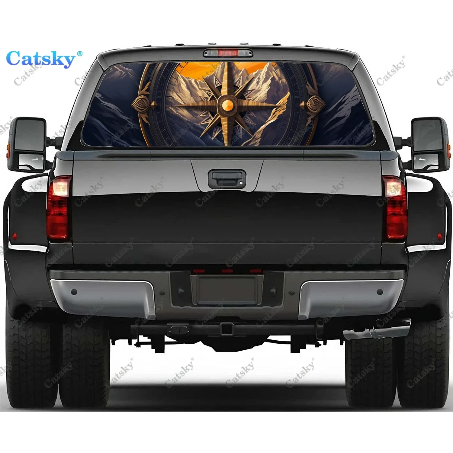 

Старая карта мира с компасом, наклейка на заднее стекло, подходит для пикапа, грузовика, универсальная прозрачная перфорированная виниловая наклейка на задние окна