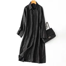 

Natural Silk Black Trench Coat for Women Elegant Fashion Formal Long Single Breasted Spring/Autumn Windbreaker Coat Women