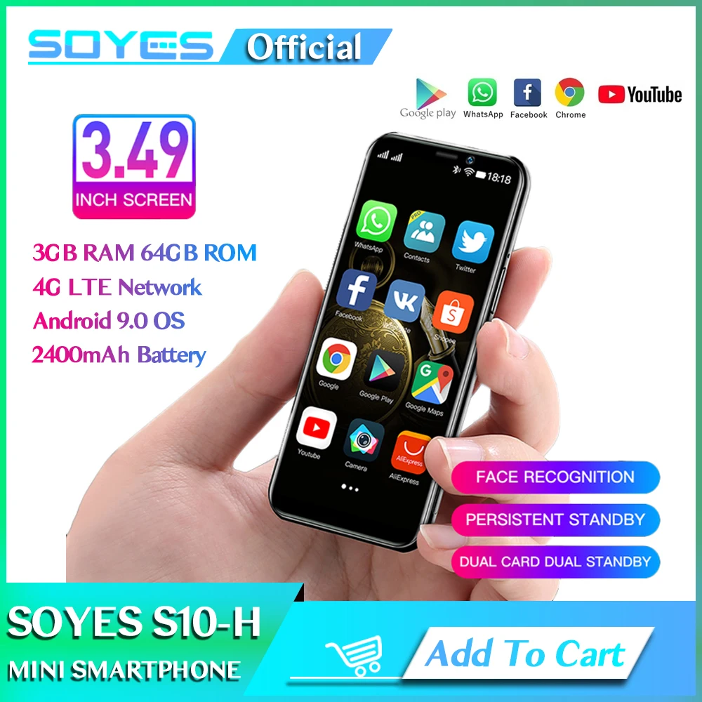 SOYES S10-H Mini Mobile Phone 3.5'' Screen 4G LTE 3GB RAM 64GB ROM Android 9.0 Face ID Unlock Smart Telefone Celulares small mini android 9 0 smartphones cheap 4g quad core face id cell phone 3gb ram 32gb 64gb rom 3 49 single camera mobile phones