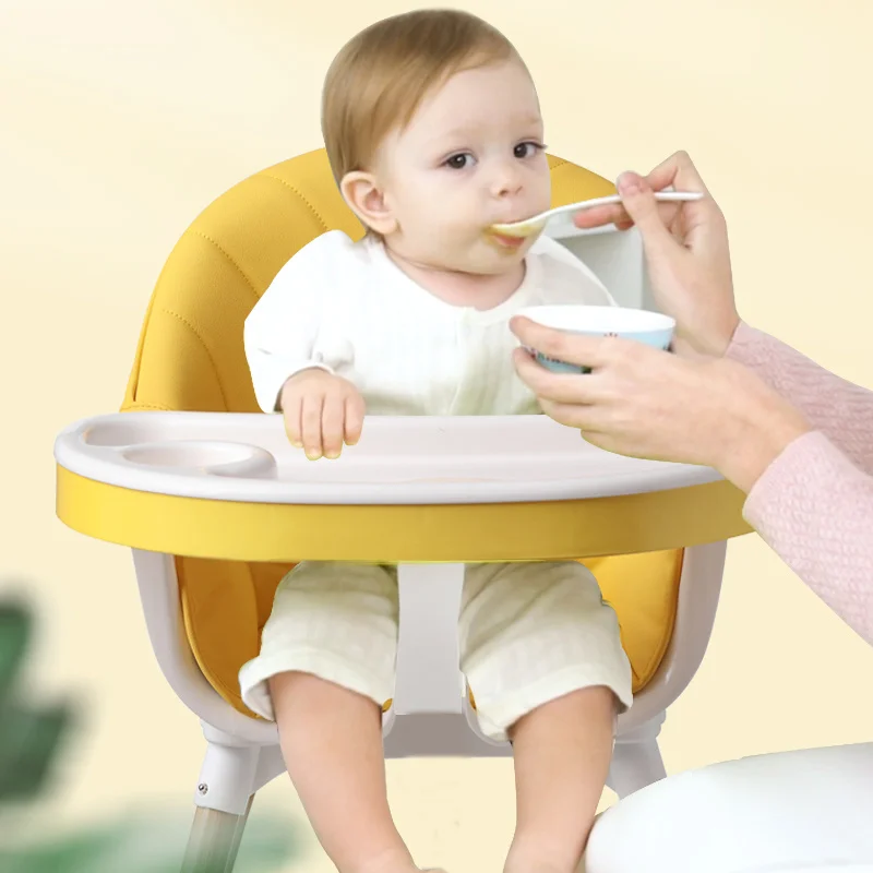Baby High Chair Portable Feeding Chair Height Adjustable Double Layers Baby Food Tray Dinning With PU Cushion
