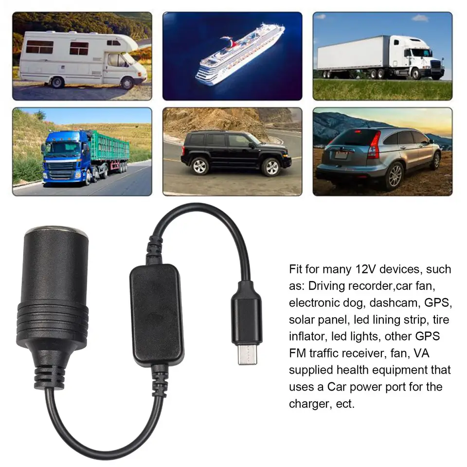 Adattatore Accendisigari USB, Presa 12V per Dash Cam GPS, Luce LED per Auto, Adattatore Tipo C Maschio da 5 V a 12 V con Alimentatore per Dispositivi Auto