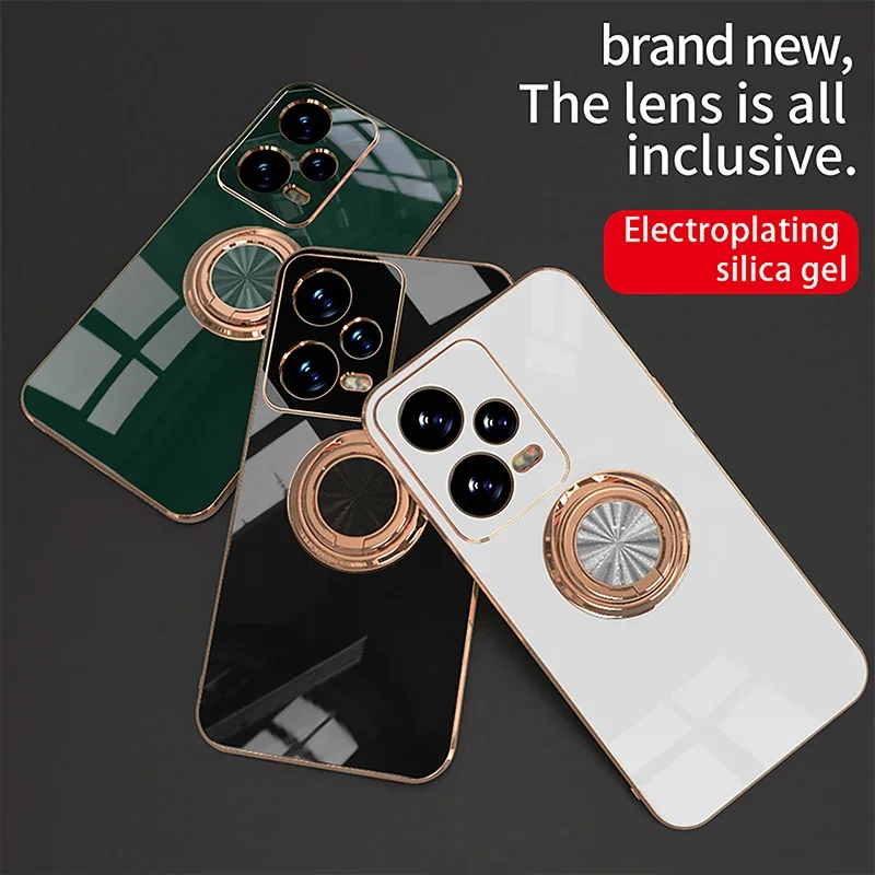 Luxury Plating Gloss Silicone Phone Case with 360° Rotating Ring Holder - Shockproof Design
