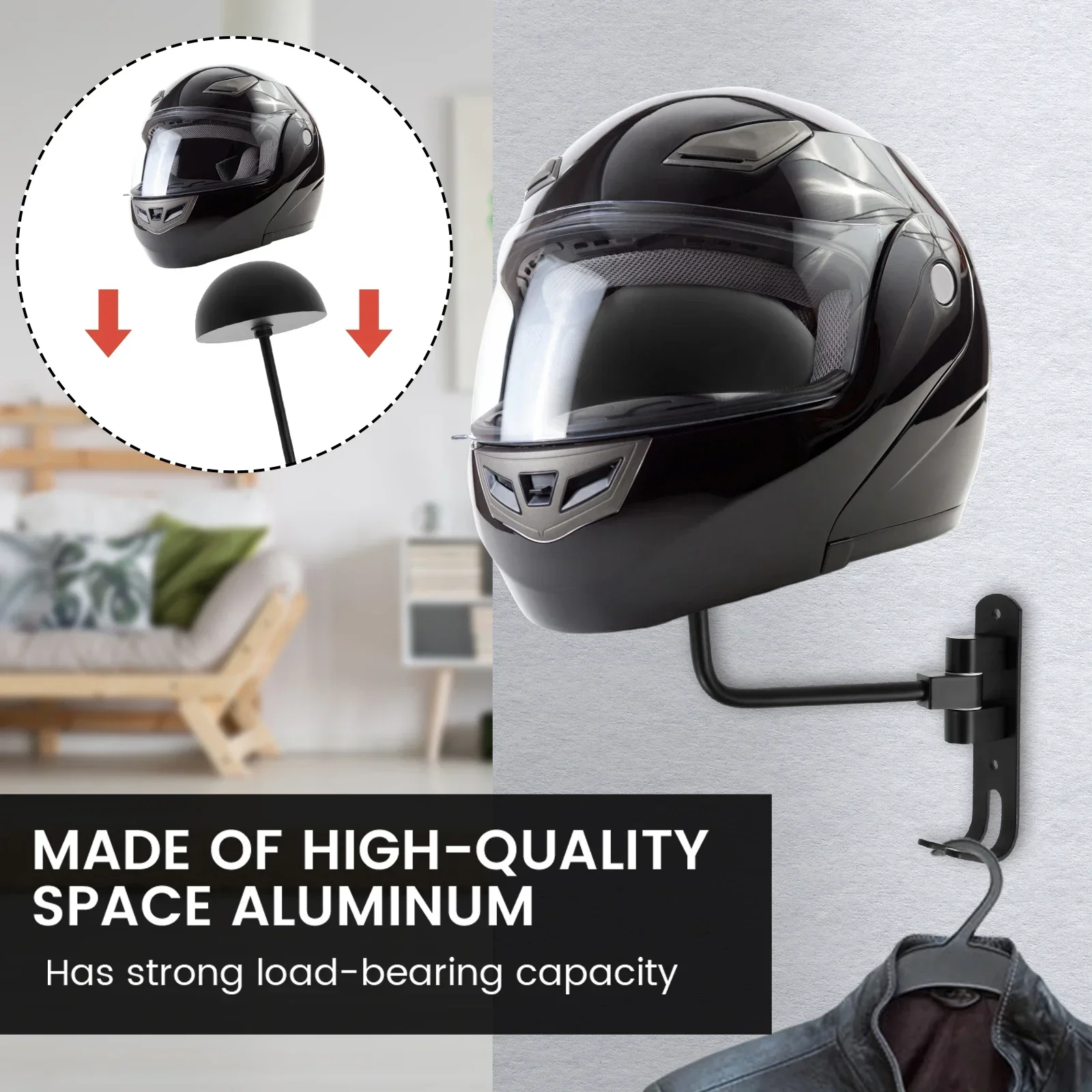 180&deg; Rotation Wall Mounted Universal Motorcycle Helmet Rack Seat Cover Helmet Storage Holder Alloy Hanger Stand Hook motorcycle helmet holder storage bag holder