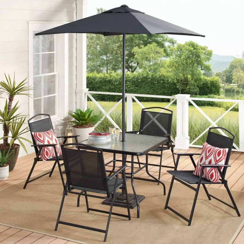 

Mainstays Albany Lane 6-Piece Outdoor Patio Dining Set, Black rattan furniture rattan outdoor sofa