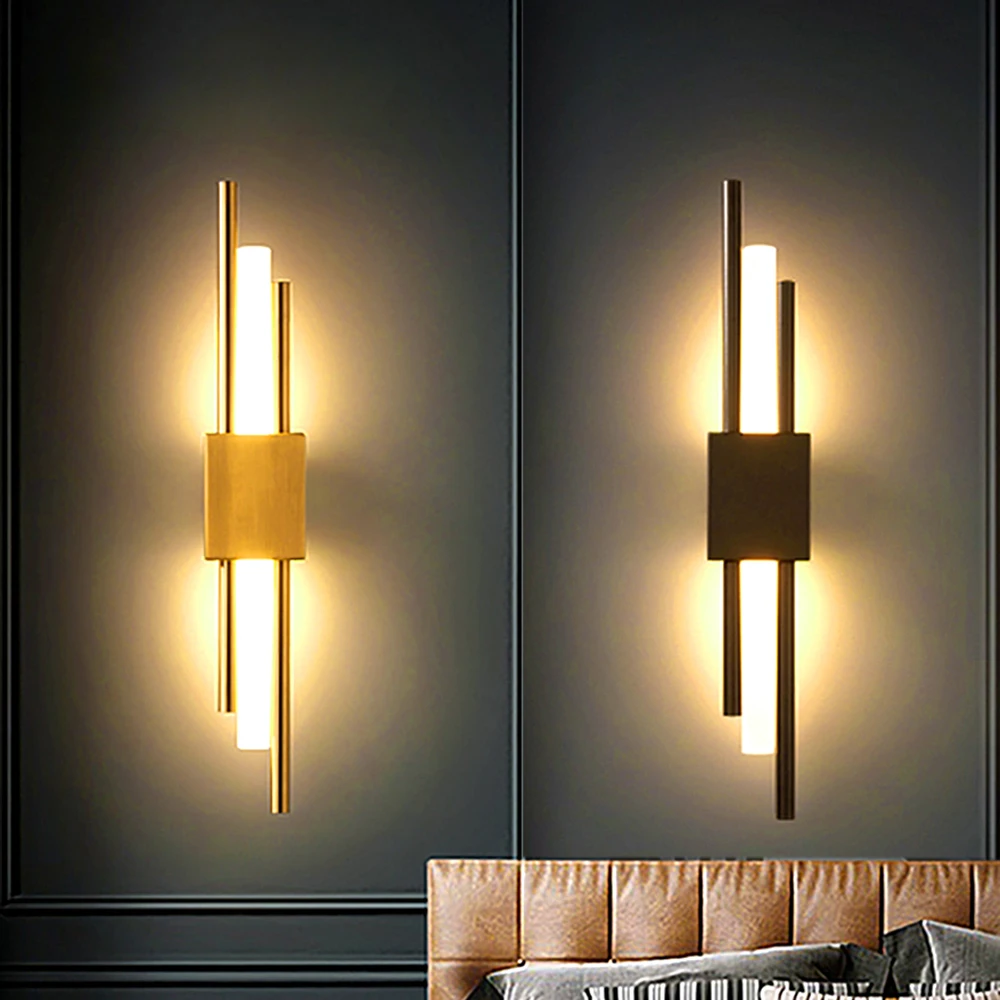 

LED Bedroom Wall Lamp Wall Sconces Copper Line Pipe Acrylic Lampshade Indoor Lighting for Living Room Corridor Light Fixture